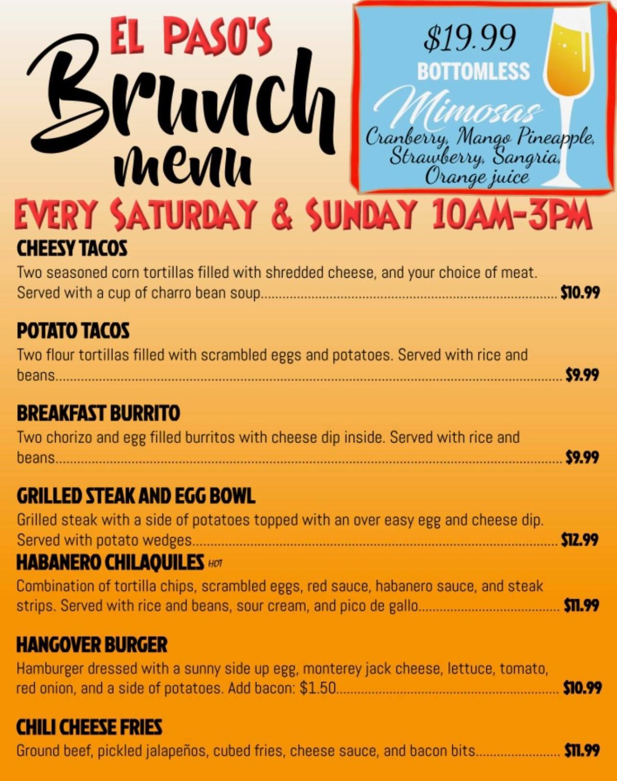 Brunch Menu | Mexican Food in New Iberia, LA Comida